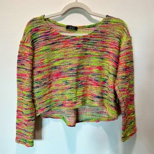 Vintage Deb Neon Striped Tweed Cropped Pullover Sweater Top Women’s size L